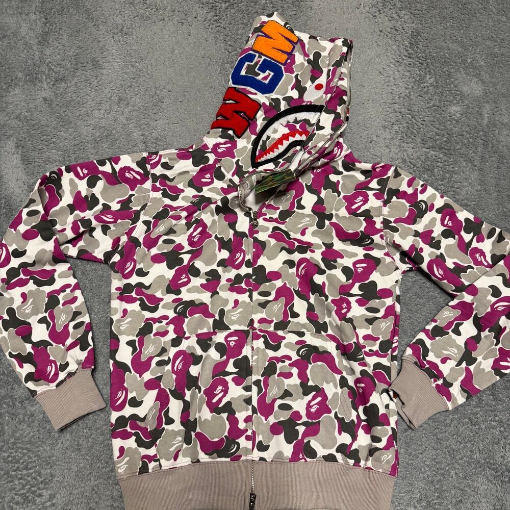 A Bathing Ape BAPE ABC Camo Shark Full Zip Hoodie Purple Camo Streetwear Medium